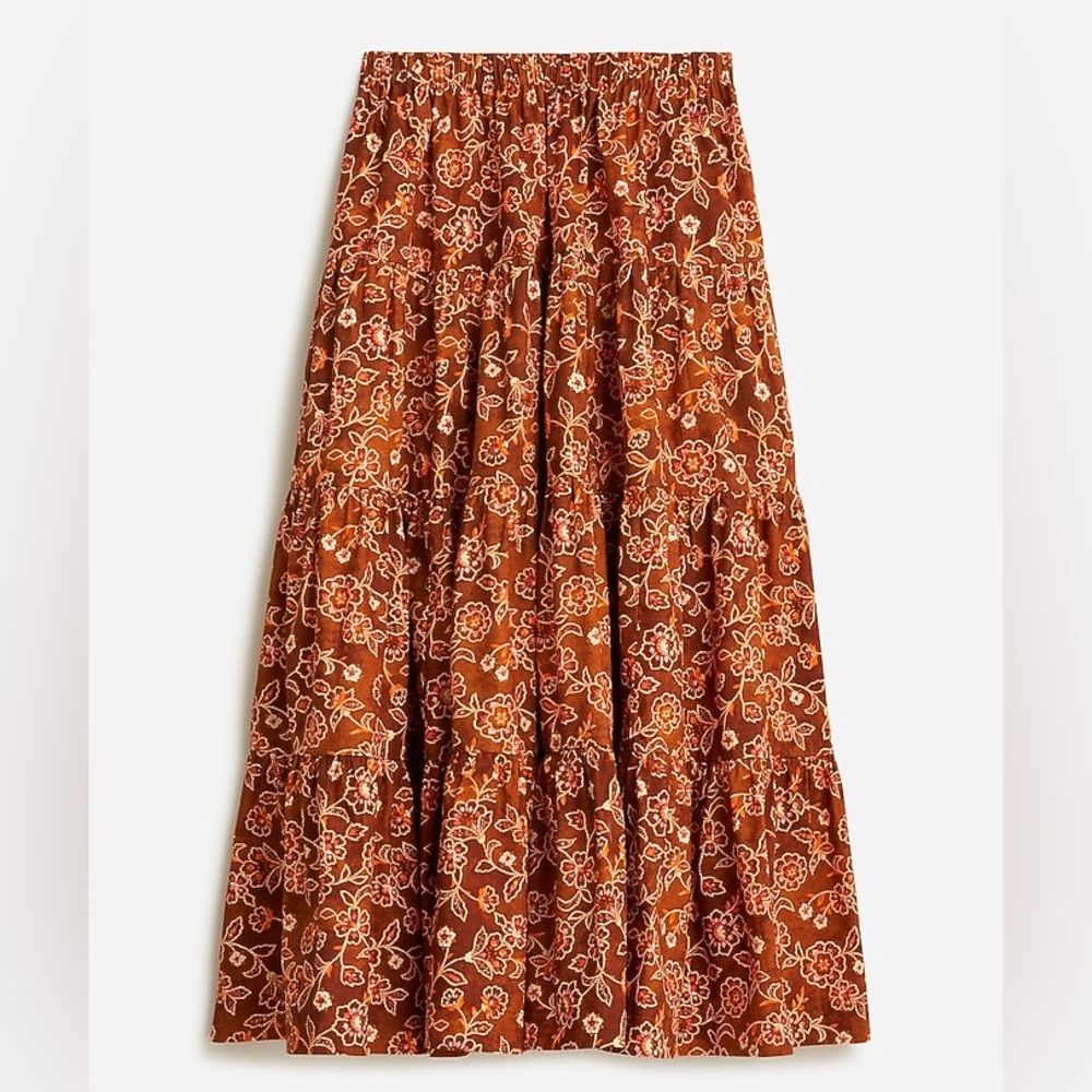 J.Crew Organic Cotton Vintage Vines Floral Print Tiered Pull-On Maxi Skirt - Picture 4 of 14